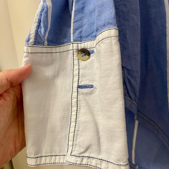 Free People Blue and Cream/White Striped Button Down Shirt - Picture 4 of 5